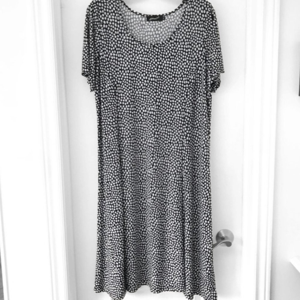 Fiori Polka Dot Dress Navy White Short Sleeve Flowy Midi Dress Size 1X